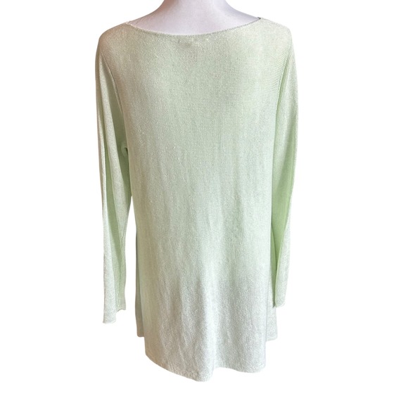Eileen Fisher Sweater Large Pale Green Organic Linen Knit Tunic Top Long Sleeve - Picture 3 of 9